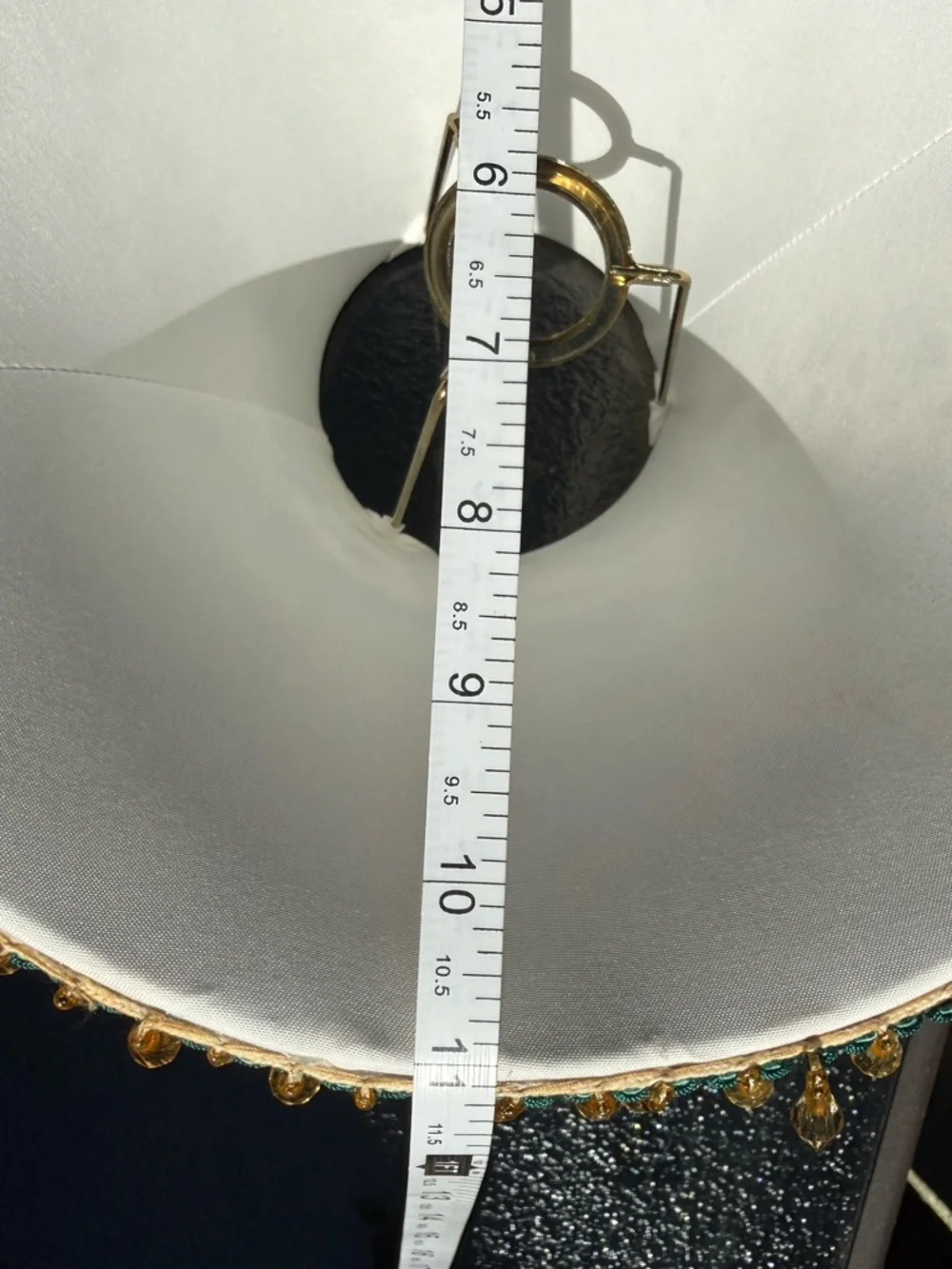 Laura Ashley Floral Fabric Lantern Lamp Shade with Green Trim and Amber Fringe